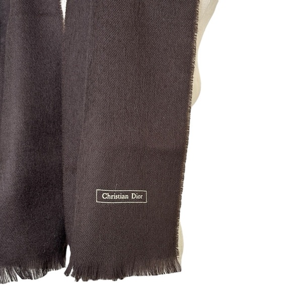 Vintage Christian Dior Merino Wool Fringe Trim Scarf in Brown - Picture 3 of 7